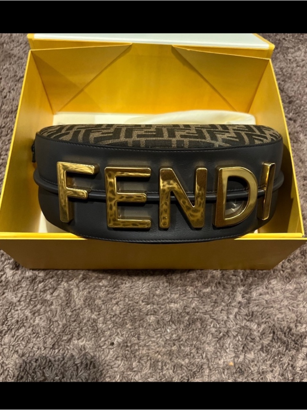 Fendi- Fendigraphy Small
Brown FF jacquard fabric bag